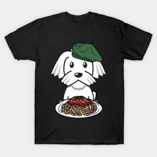 Cute white dog eating spaghetti T-Shirt